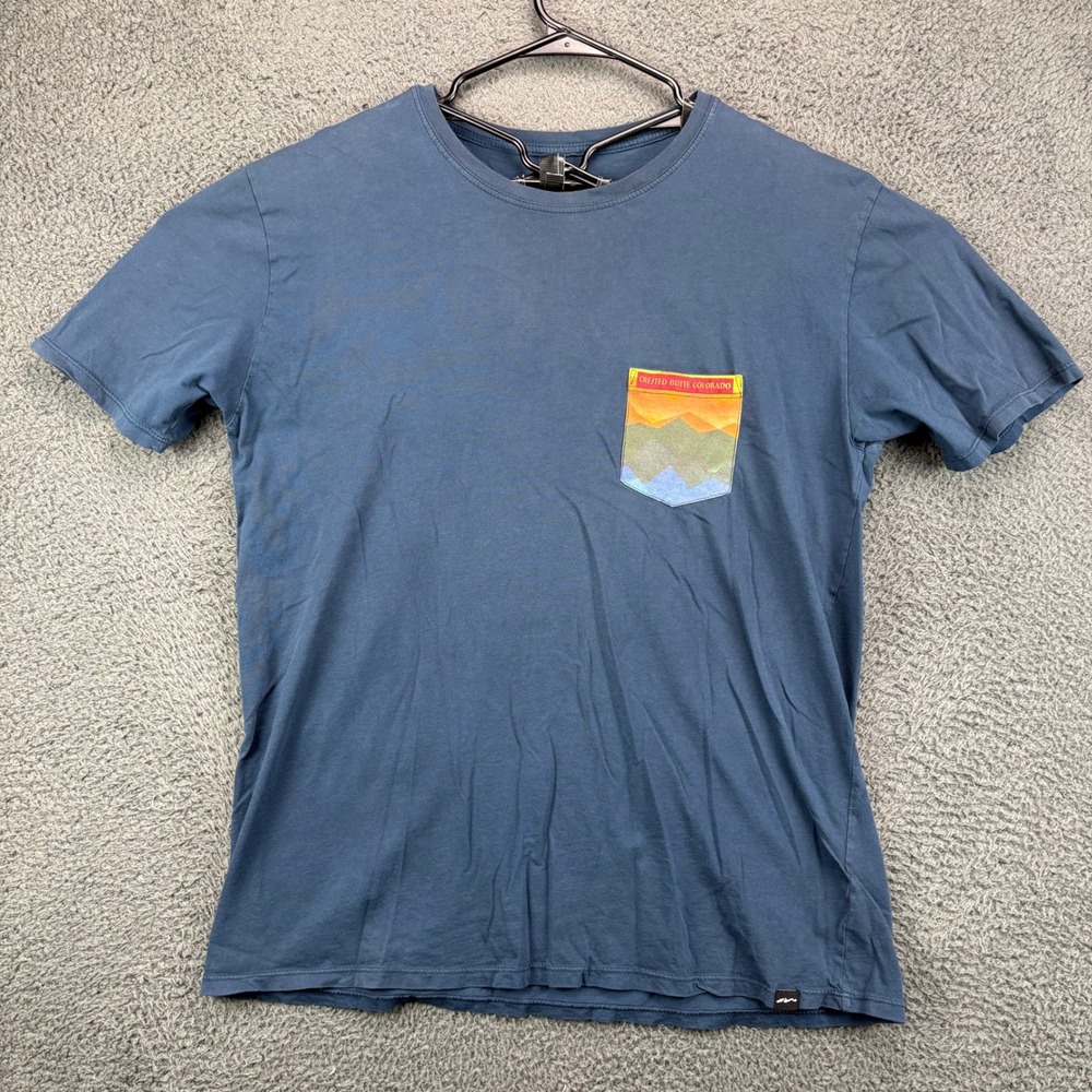 Legend Mens Crested Butte Colorado Mountain Pocket T-Shirt‎ Blue Size L Cotton
